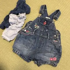 デニム花柄刺繍オーバーオール 70-80cm