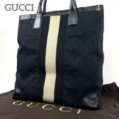 グッチ　トートバッグ　GGキャンバス　シェリーライン　レザー　ブラック　極美品