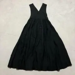 ベルチュベリー ノースリーブロングワンピース プリーツ ブラック M~L 