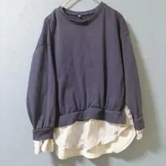 【140cm】GU　ネイビー レイヤード トレーナー
