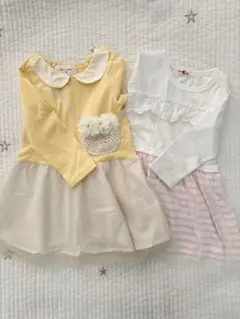 90 女の子 ワンピース2点セット 長袖 チュール レース 春服 お出かけ