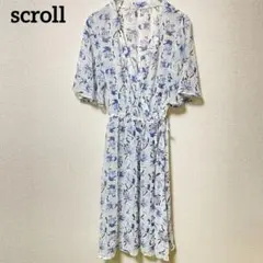 【スクロール】＊L＊半袖＊花柄＊2wayワンピース＊透け感有り＊ブルー