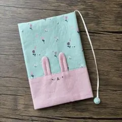 【四六判サイズ】生えうさぎのブックカバー　オリジナルハンドメイド布製　花柄ピンク