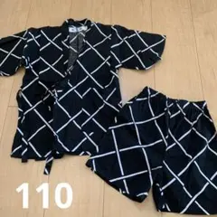 黒と白のストライプ甚平 上着とショートパンツセット