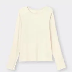 ☑️GU リブクルーネック長袖Tシャツ オフホワイト XL