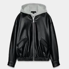 完売品 ZARA コントラストフェイクレザージャケット M ブラック 新品タグ付のサムネイル