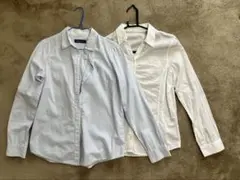 EAST BOY 長袖シャツ2枚セット　水色×白のストライプ　透け感のある白