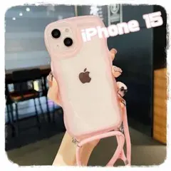 iPhone15 pro　スマホケース　ピンク　シリコン　ショルダーストラップ
