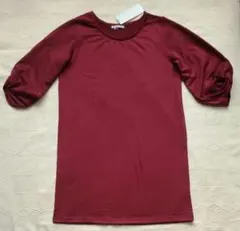 新品タグ付き 七分袖ワンピース バーガンディL