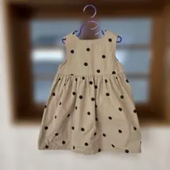 ベージュ 水玉模様 ノースリーブワンピース　アイモハ　ドット