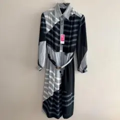 新品未使用　ロング　シャツワンピース　M パターンミックス　ストライプ　ボーダー