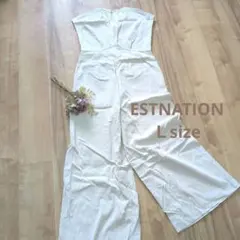 現品限り！ESTNATION ホワイト ノースリーブ オールインワンＬサイズのサムネイル