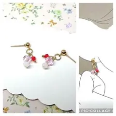 No.143☆3粒ガラス（ピンク系） ピアス イヤリング マスクチャーム