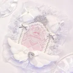 硬質ケース レースデコ トレカケースデコ ホワイト シルバー 猫耳 天使の羽 白