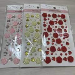 デコレーションシール　バラ&ハート　暖色　3点セット