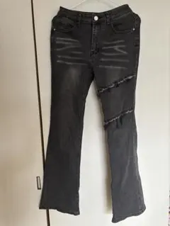 レディース ズボン デニム フレアパンツ ブラック Mのサムネイル