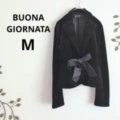 ボナジョルナータ ▶ ベロア調テーラードジャケット M 黒 レースリボン