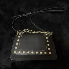 ZARA パール装飾 チェーンショルダーバッグ ブラックのサムネイル