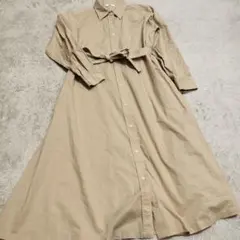本日限定お値下げ☆美品　ユニクロ　ロングシャツワンピース　Sベージュカシュクール