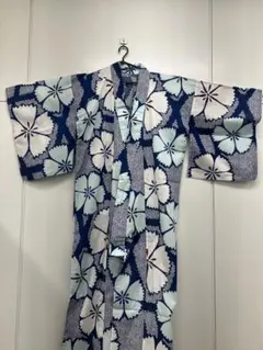 楓柄 浴衣 単品 紺色系 青色 花柄 浴衣 しぼり リメイク - メルカリ