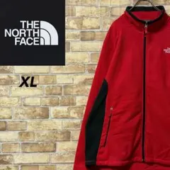 ノースフェイス　フリースジャケット　ジップアップ　刺繍ロゴ　アウトドア　赤　XL
