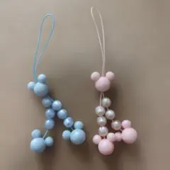 東京ディズニーリゾートのミッキービーズストラップ パールブルーとパールピンク２個