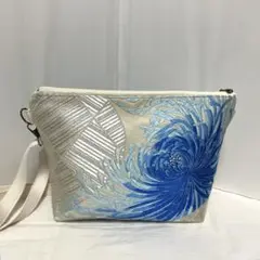 帯リメイク　ショルダーバッグ　青い乱菊