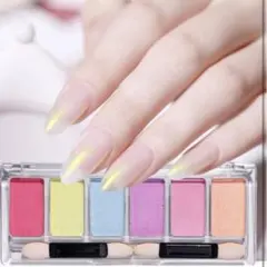 ミラーパウダー✨パレット ネイルパウダー 固形 6色セットチップ付 (オーロラ)