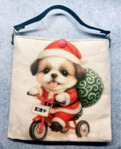 ハンドメイド　犬柄　サイドポケットポーチ　シーズー