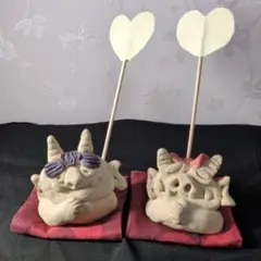 すわけい・陶人形　鬼夫婦置き物