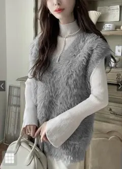 【GRL】フェザーニットVネックベスト グレー [gn186] グレイル