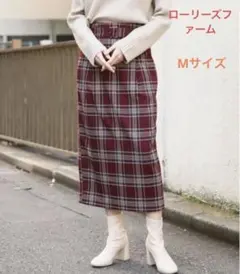 【LOWRYS FARM】 チェック柄ロングタイトスカート