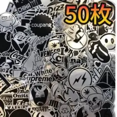 白黒　ブランドロゴ　レーザー　スケボー スノボー ステッカー　ランダム 50枚