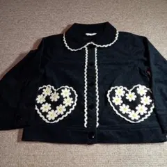 シャ一リーテンプル 花柄刺繍 黒アウター