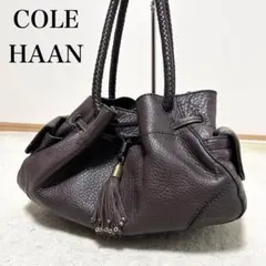 極美品　コールハーン　ハンドバッグ　オールレザー　フリンジ　ブラウン　編み込み