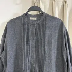 グレー プリーツ付き長袖 チュニック