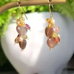 １4Kgf天然石 チョコレートムーンWハートピアス