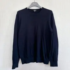 【美品】UNIQLO コットンカシミヤクルーネックセーター メンズ ネイビー S