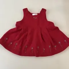 赤色 花柄刺繍 ワンピース