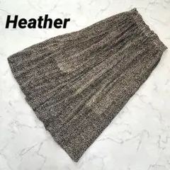 【ヘザー】 レオパード柄 プリーツスカート ロング フレア ウエストゴム 豹柄