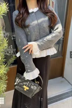 グレイル　フリルレイヤード風ニットカーディガン　新作　グレー　新品未使用　値下げ