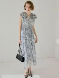 coaodeal 線画フラワーフリルプリーツワンピース