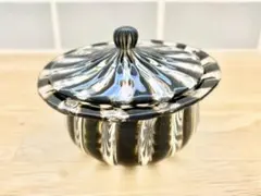 ガラス ポット 蓋付 小物入 ボンボン キャンディーポット ストライプ グリーン