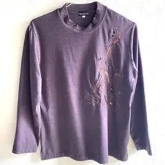 花柄 ラインストーン スパンコール 長袖Tシャツ M〜L パープルブラウン