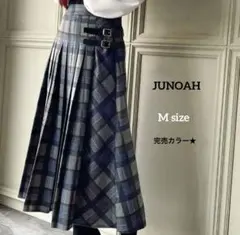 好評完売カラー【JUNOAH】サイドベルト付 チェックプリーツスカート