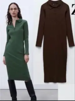 ◎新品ZARA リブニットワンピース　ブラウン