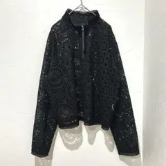 スマイルランド(5L)大きいサイズ レースジャケット ブラック 透け感のサムネイル