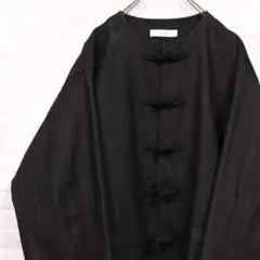 未使用 ブラックデニム チャイナシャツ カンフーシャツ マオカラー ノーカラー