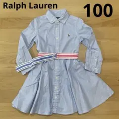 ラルフローレン　シャツワンピース　長袖　3T 100サイズ　ベルト付 綿100%