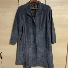 ダークブルー パターン入り ロングチェスターコート　フリーサイズ